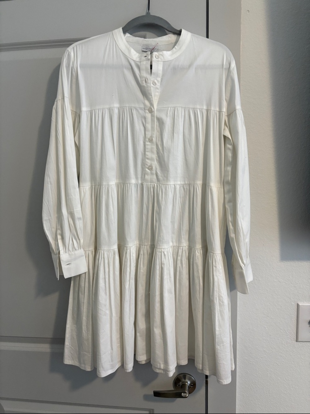 White Tiered Midi Dress with Long Sleeves